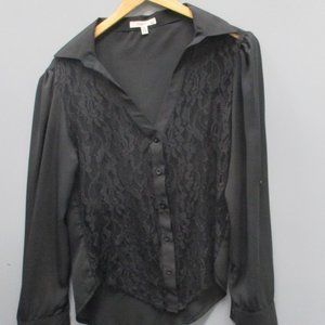 UStyle Women's Blouse Size L Black Chiffon Long Sleeve with Roll Up Strap Blouse